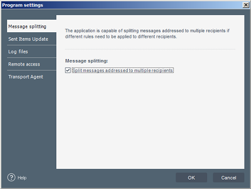 Message splitting configuration. Message splitting configuration.