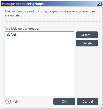 Computer groups management window. Computer groups management window.