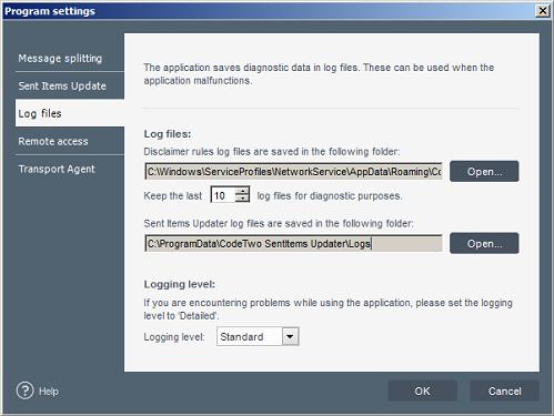 Log files window. Log files window.