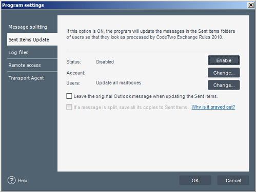 Sent Items Update configuration. Sent Items Update configuration.