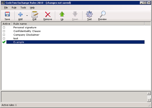 Main screen of the application including the new rule activated by default. Main screen of the application including the new rule activated by default.