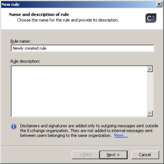 Name and description of rule dialog box