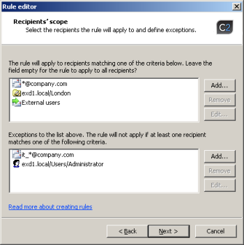 Recipients' scope dialog box