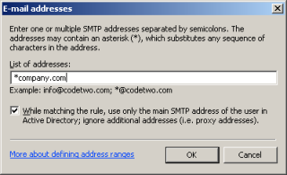 Specifying addresses or parts of addresses of senders. Specifying addresses or parts of addresses of senders.