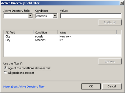Specifying Active Directory properties that the recipients must meet. Specifying Active Directory properties that the recipients must meet.