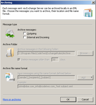 The archiving tool saves the messages processed by the server.