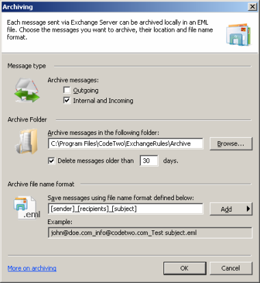 Once the message type for archiving has been selected, the other sections become active.