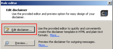 Location of Edit disclaimer button in the Edit rule screen.