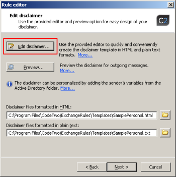 Rule editor dialog box in the new or existing rule wizard.