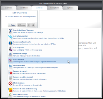 Choose Auto respond in the Actions tab. Choose Auto respond in the Actions tab.
