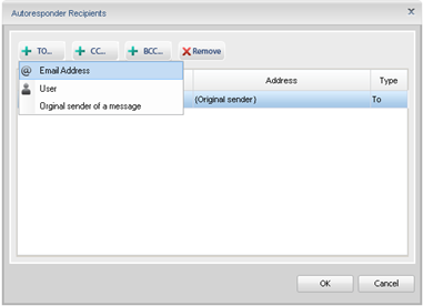Choose the recipient of the autoreply.. Choose the recipient of the autoreply..