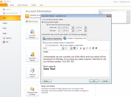 Setting up auto-reply manually by the end user Setting up auto-reply manually by the end user