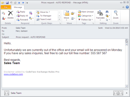 Auto-reply sent after applying the rule. Auto-reply sent after applying the rule.