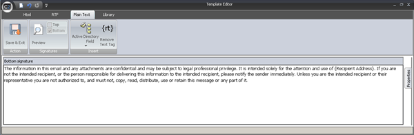 The Plain Text tab including the defined legal note.