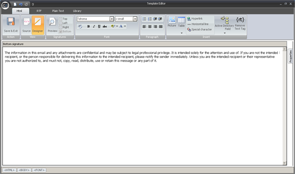 Text of the disclaimer in the window of the built-in editor.