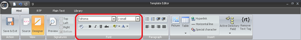 The Font section is used to format the text in the template.