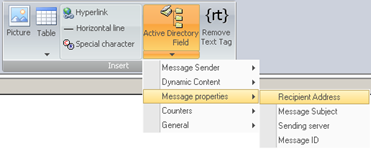 Choose dynamic fields in the Insert section of the editor's toolbar.