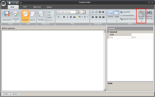 The Dynamic Fields button on the ribbon menu. The Dynamic Fields button on the ribbon menu.