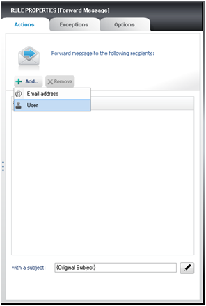 Choosing the recipient by clicking User.