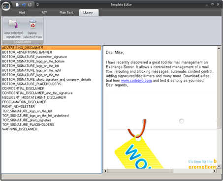 Templates library window
