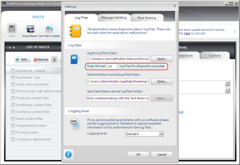 Limiting the number of log files.