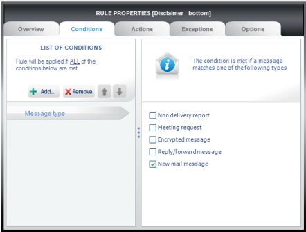 The default condition is set to New mail message..