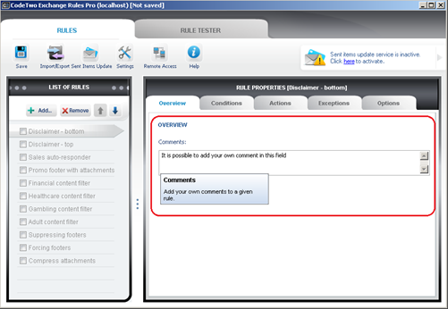 Comments field on the Overview tab.