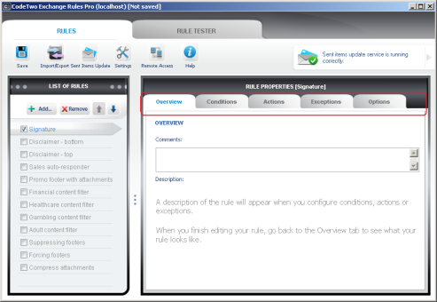 The rule settings tabs. The rule settings tabs.