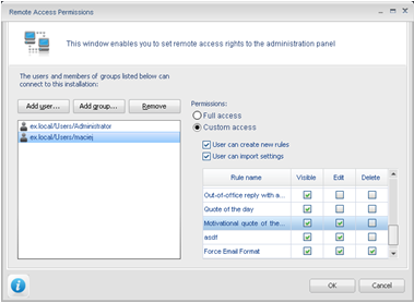Remote Access Permission window. Remote Access Permission window.