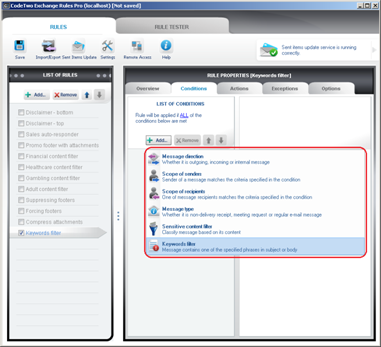 Choosing Remove keywords on the Conditions' tab.