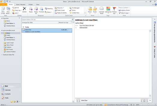 Message with no rule applied that rewrites addresses.