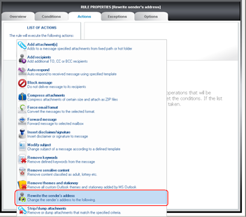 Choose Rewrite sender's address in the Actions tab.