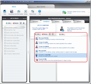 Adding the Sensitive content filter option on the Conditions' tab