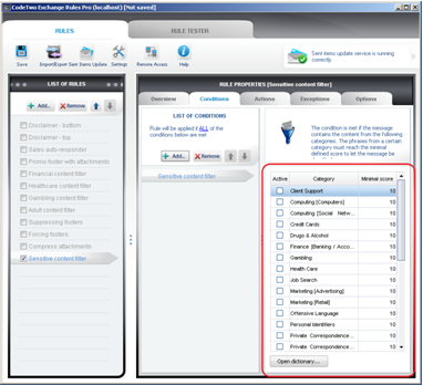 Properties of the Sensitive content filter option