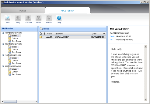 Rule tester window.