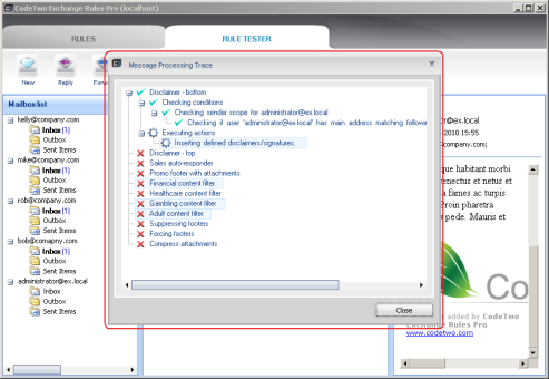 Window of Message Processing Trace.