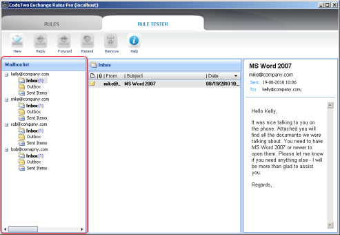 Mailbox list panel.