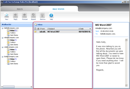 List of messages in the selected folder.