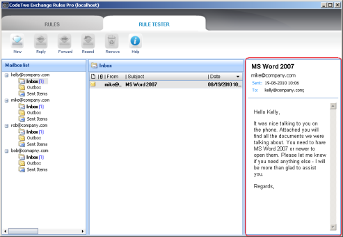 Preview of the selected message.