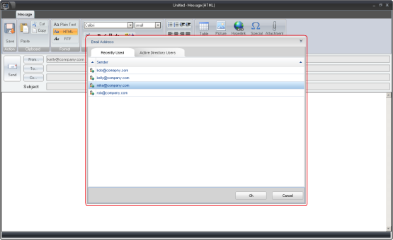 Dialog box to choose the recipient.