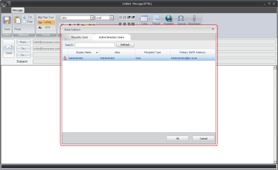 Dialog box to choose the sender.