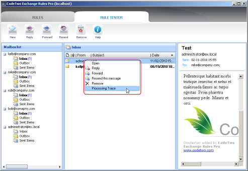 Context menu of the message.