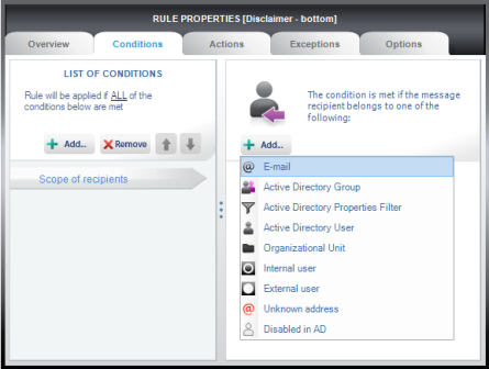Choosing e-mail address for the scope of recipients..