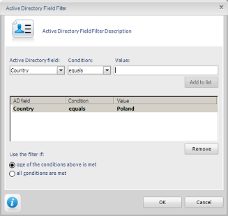 Properties filter window in  Active Directory..