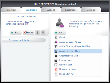 Choosing an option to search for a user in Active Directory..