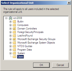 Window to search for Organizational Unit..