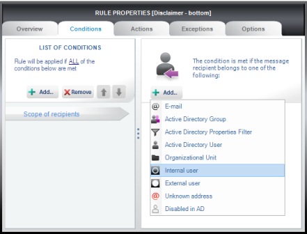Choosing the option for internal users..
