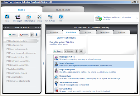 Choosing Scope of senders in the Conditions tab.