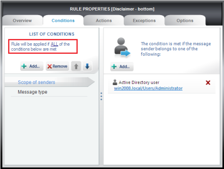 Condition: the user is the Administrator..