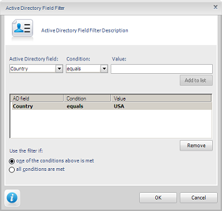 Properties filter window in  Active Directory..
